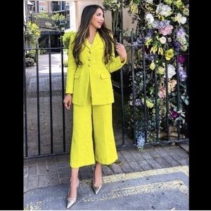 ZARA LIME GREEN TEXTURED WEAVE BUTTONED BLAZER JACKET bloggers favorite